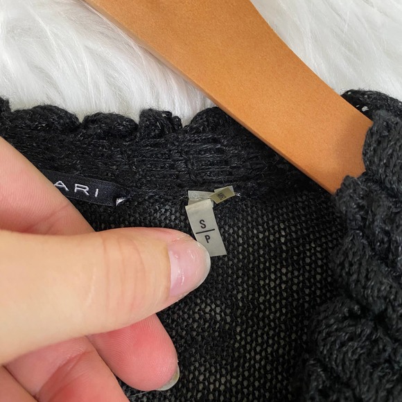 Elie Tahari | Black Linen Cardigan Ruffle Front - Picture 3 of 7